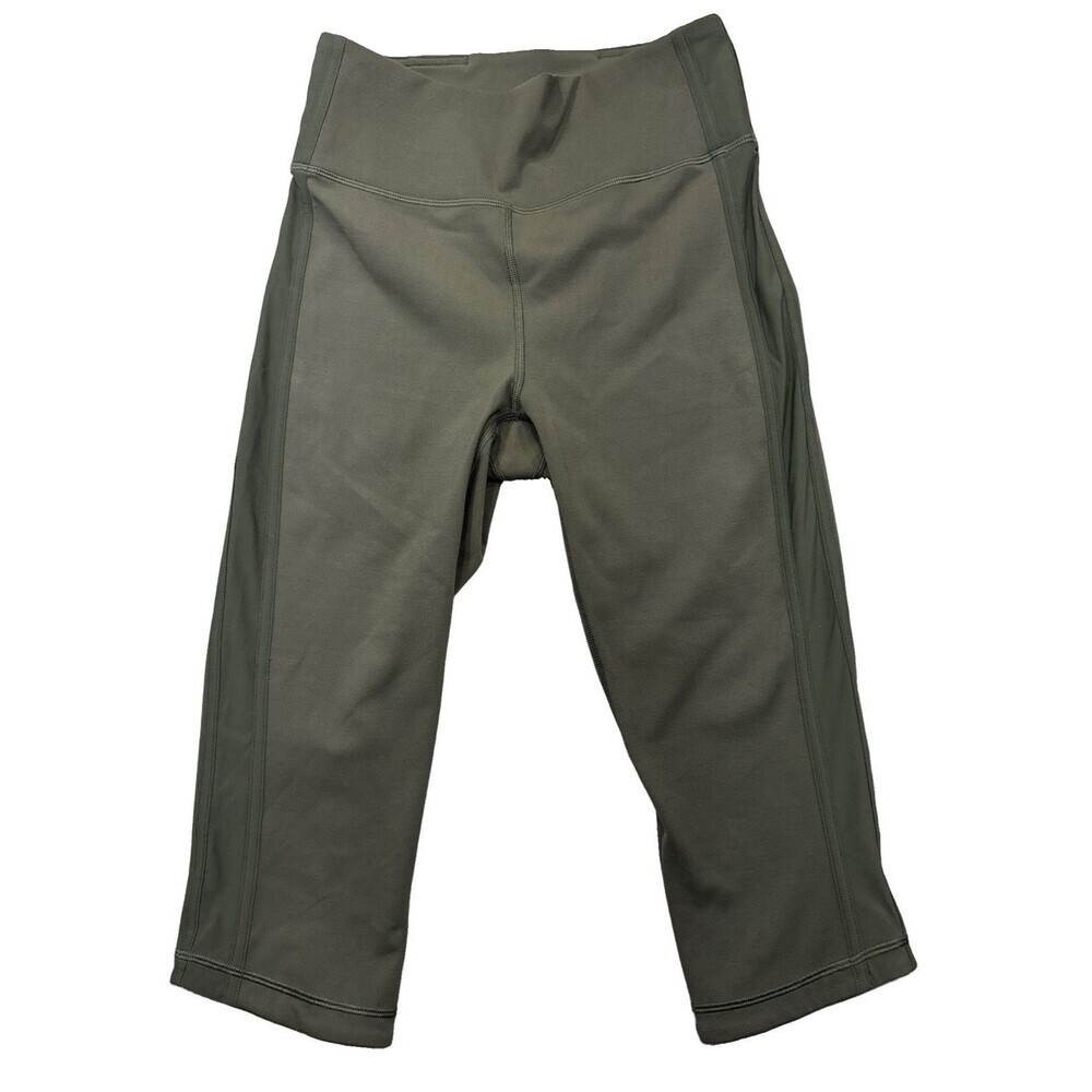 Lululemon Squad Goals Crop 17" Dark Olive Leggings Athletic Minimalist Size 6
